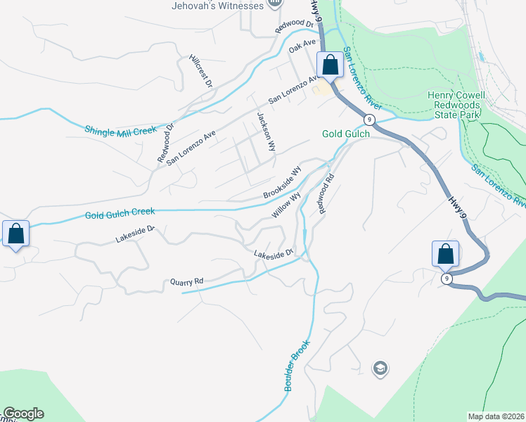map of restaurants, bars, coffee shops, grocery stores, and more near 700 Willow Way in Felton
