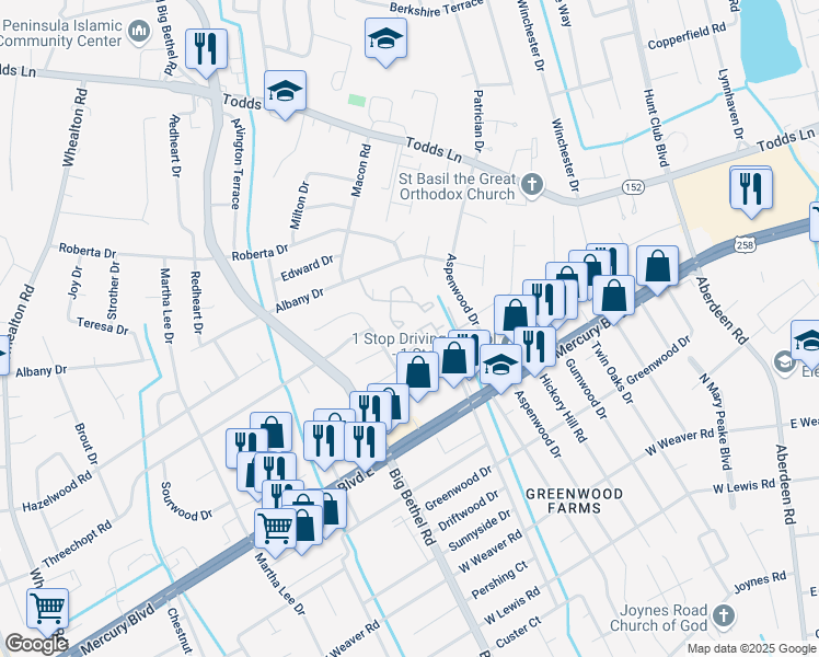 map of restaurants, bars, coffee shops, grocery stores, and more near 39 Lyford Key in Hampton