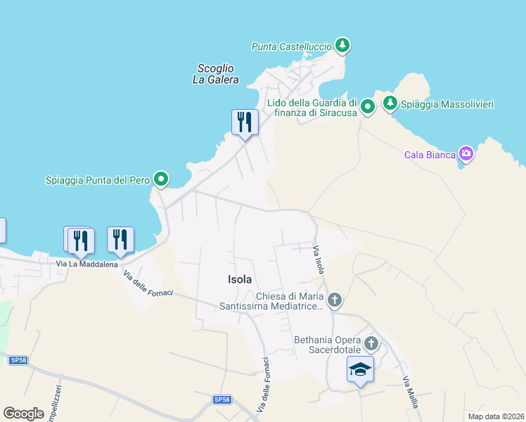map of restaurants, bars, coffee shops, grocery stores, and more near 8 Via Isola in Isola