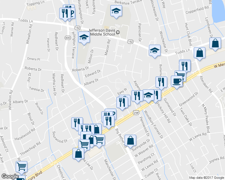 map of restaurants, bars, coffee shops, grocery stores, and more near 2900 Threechopt Road in Hampton