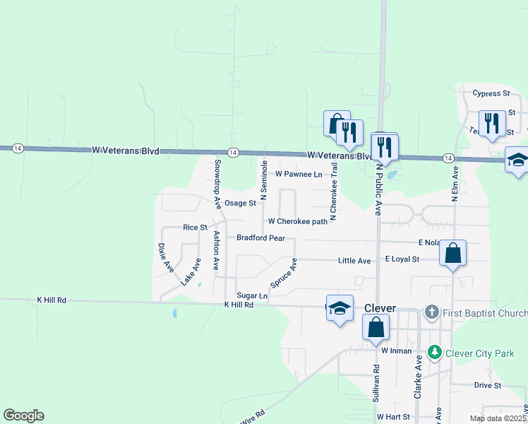map of restaurants, bars, coffee shops, grocery stores, and more near 306 Seminole in Clever