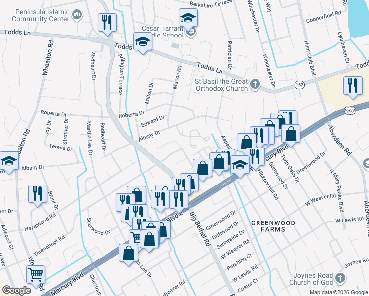 map of restaurants, bars, coffee shops, grocery stores, and more near 2900 Threechopt Road in Hampton