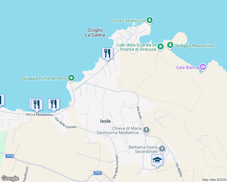 map of restaurants, bars, coffee shops, grocery stores, and more near 8/A Via Isola in Isola
