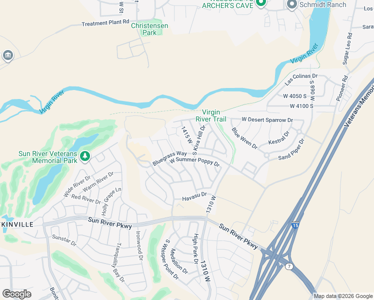 map of restaurants, bars, coffee shops, grocery stores, and more near 4281 South Kingbird Circle in St. George