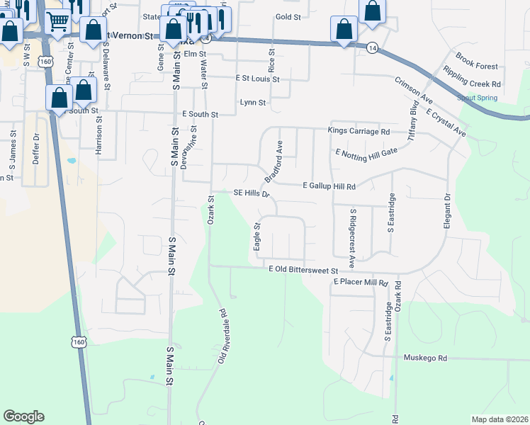 map of restaurants, bars, coffee shops, grocery stores, and more near 507 South Tedda Court in Nixa