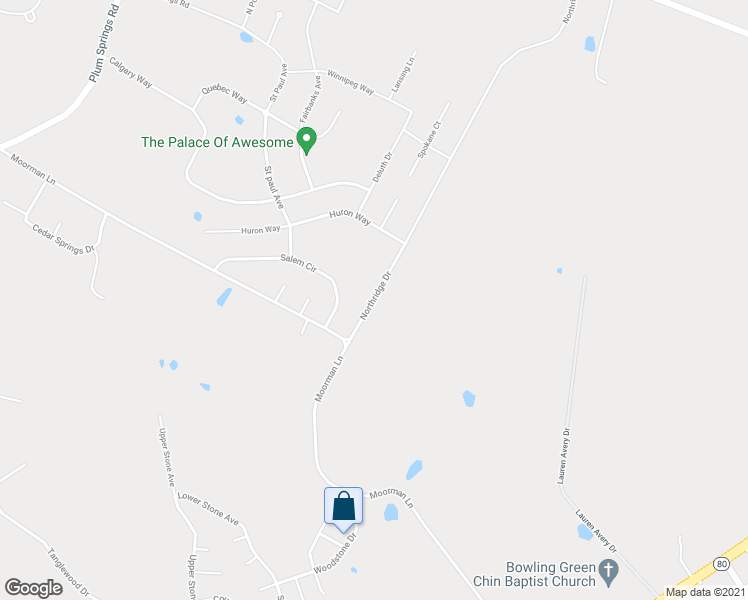 map of restaurants, bars, coffee shops, grocery stores, and more near J B Pruett Road in Bowling Green