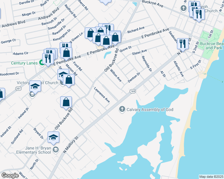 map of restaurants, bars, coffee shops, grocery stores, and more near 315 Darby Avenue in Hampton