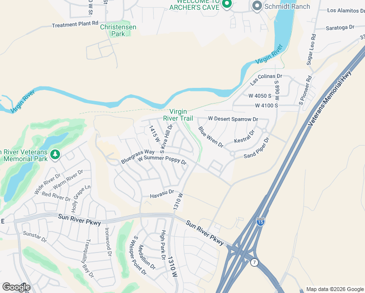 map of restaurants, bars, coffee shops, grocery stores, and more near 1258 Cantamar Drive South in St. George