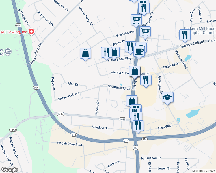 map of restaurants, bars, coffee shops, grocery stores, and more near 4001 Jodis Way in Somerset