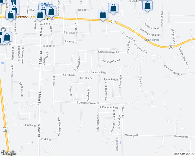 map of restaurants, bars, coffee shops, grocery stores, and more near 601 Carriage Crossing in Nixa