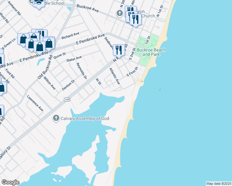 map of restaurants, bars, coffee shops, grocery stores, and more near 137 Atlantic Avenue in Hampton
