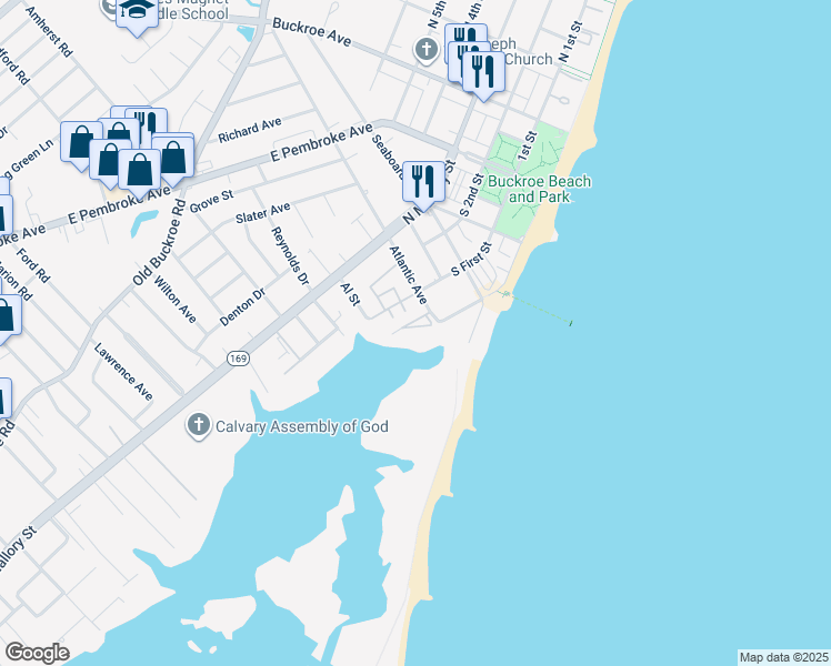 map of restaurants, bars, coffee shops, grocery stores, and more near 137 Atlantic Avenue in Hampton