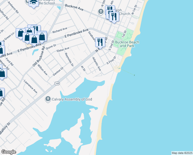 map of restaurants, bars, coffee shops, grocery stores, and more near 137 Atlantic Avenue in Hampton