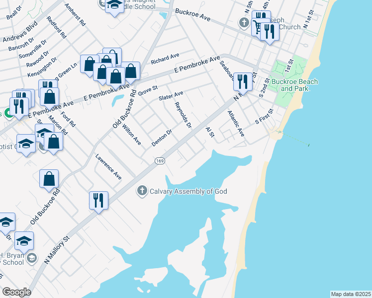 map of restaurants, bars, coffee shops, grocery stores, and more near 4 Rust Street in Hampton