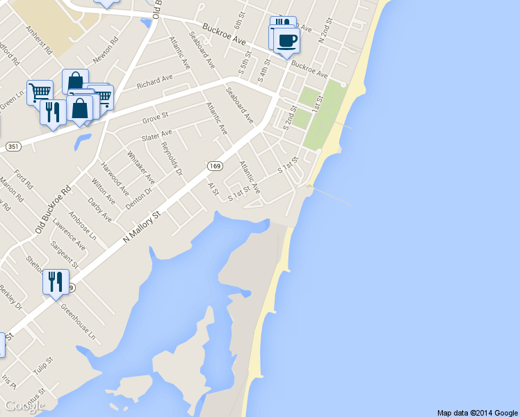 map of restaurants, bars, coffee shops, grocery stores, and more near 169 Herbert Avenue in Hampton