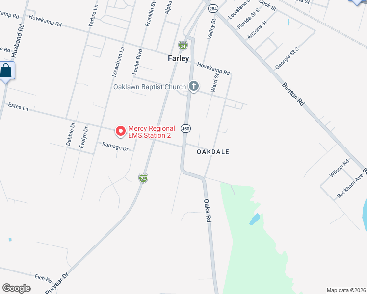 map of restaurants, bars, coffee shops, grocery stores, and more near 3298 Estes Lane in Paducah