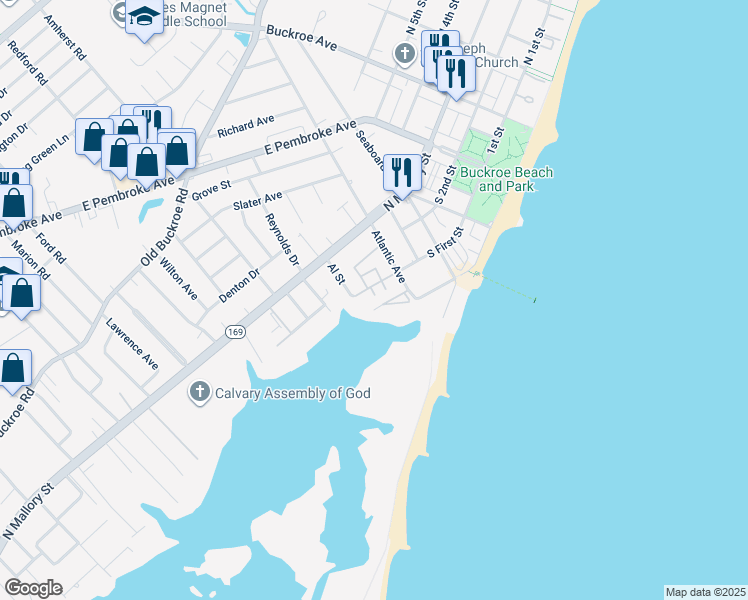 map of restaurants, bars, coffee shops, grocery stores, and more near 191 Atlantic Avenue in Hampton