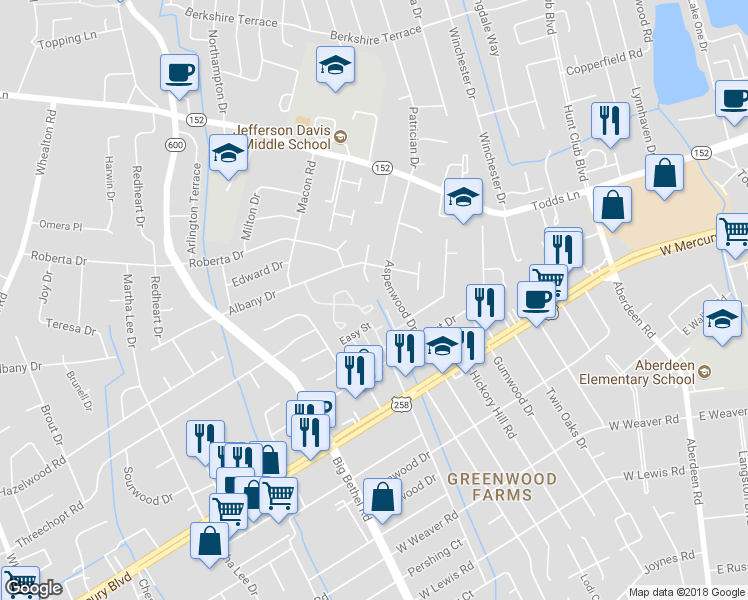 map of restaurants, bars, coffee shops, grocery stores, and more near 2 Ducette Drive in Hampton