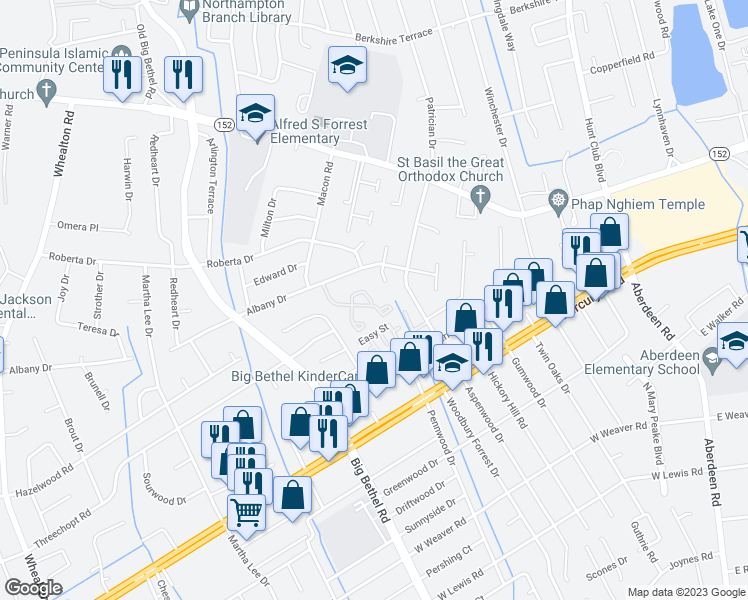 map of restaurants, bars, coffee shops, grocery stores, and more near 57 Treasure Key in Hampton