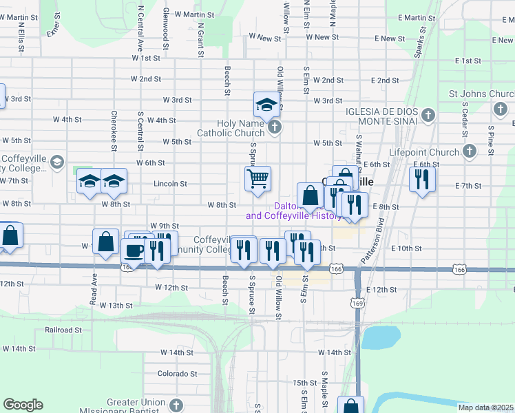 map of restaurants, bars, coffee shops, grocery stores, and more near 415 West 8th Street in Coffeyville