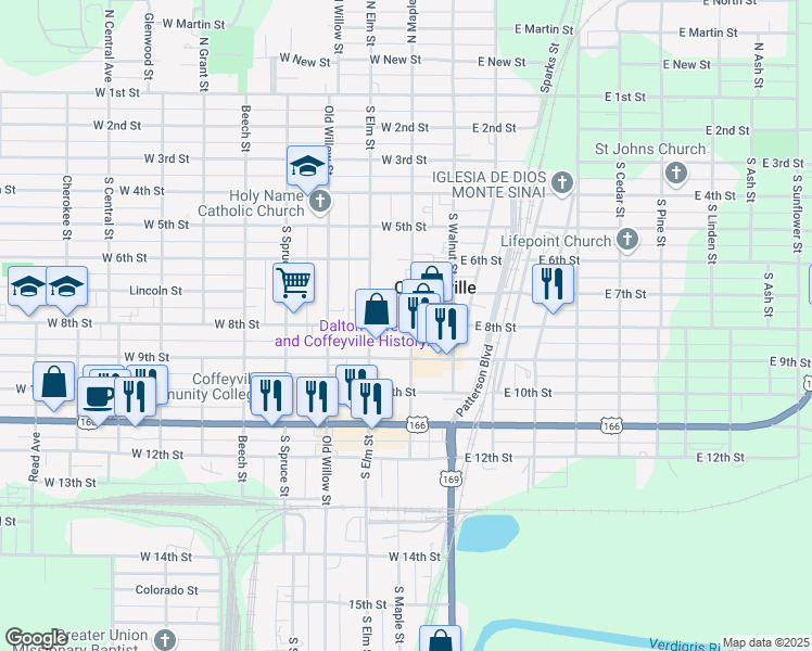 map of restaurants, bars, coffee shops, grocery stores, and more near 212 West 8th Street in Coffeyville