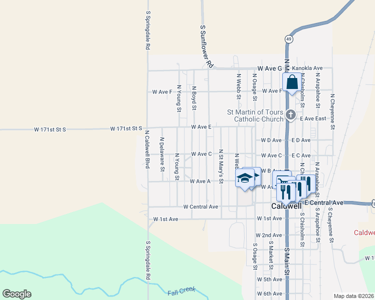 map of restaurants, bars, coffee shops, grocery stores, and more near 301-499 North Boyd Street in Caldwell