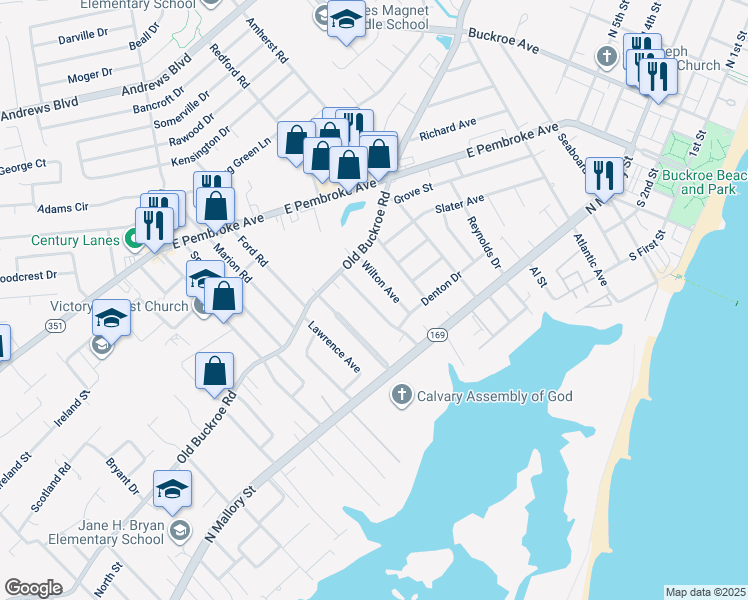 map of restaurants, bars, coffee shops, grocery stores, and more near 326 Darby Avenue in Hampton