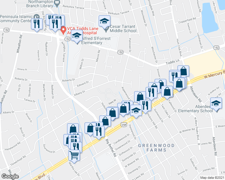 map of restaurants, bars, coffee shops, grocery stores, and more near 37 Treasure Key in Hampton