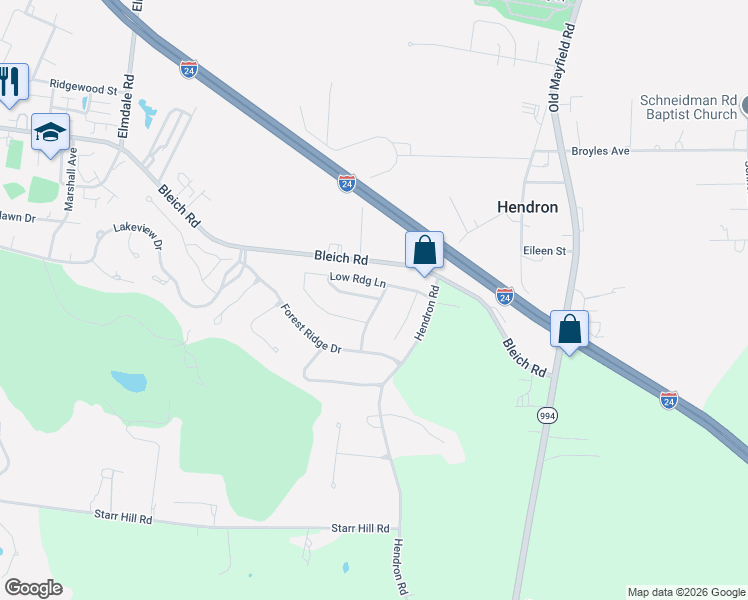 map of restaurants, bars, coffee shops, grocery stores, and more near 1205 Bleich Road in Paducah