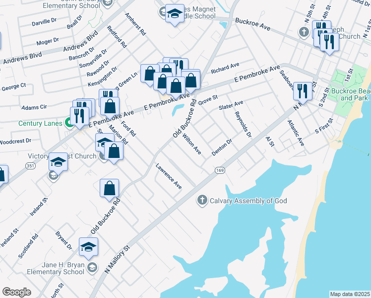 map of restaurants, bars, coffee shops, grocery stores, and more near 330 Darby Avenue in Hampton