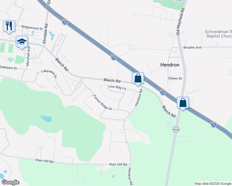 map of restaurants, bars, coffee shops, grocery stores, and more near 1205 Bleich Road in Paducah