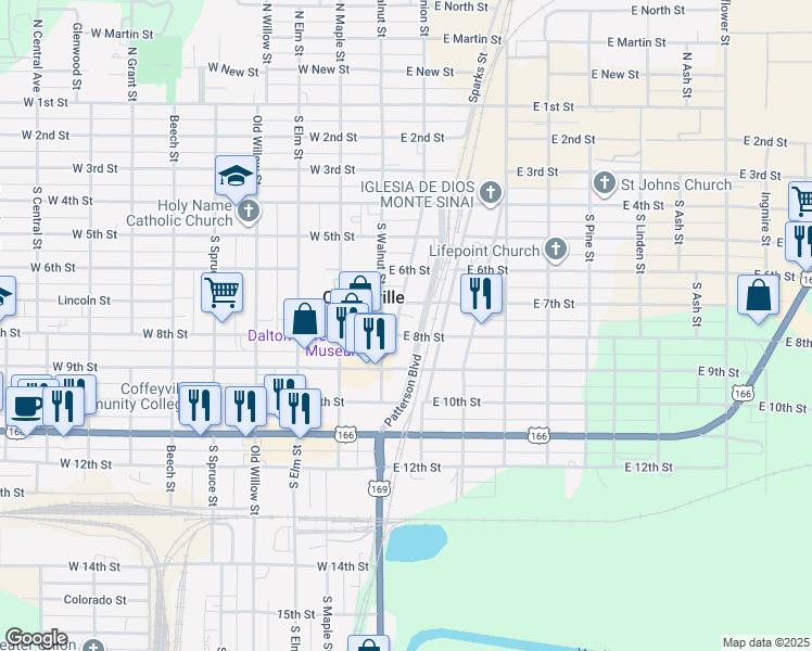 map of restaurants, bars, coffee shops, grocery stores, and more near 713 South Union Street in Coffeyville