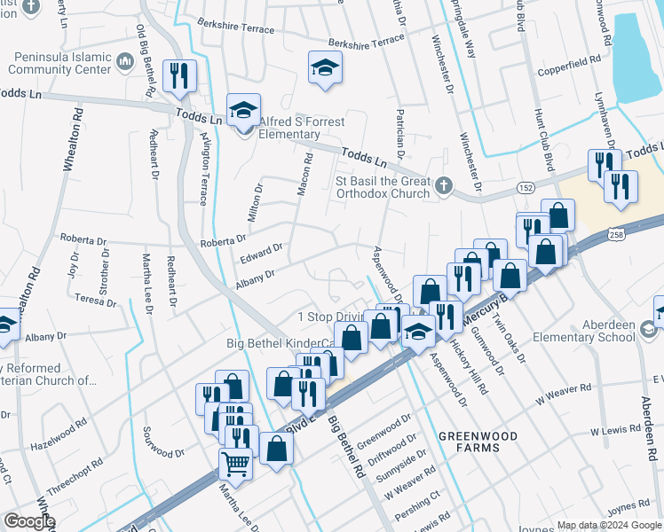 map of restaurants, bars, coffee shops, grocery stores, and more near 37 Treasure Key in Hampton