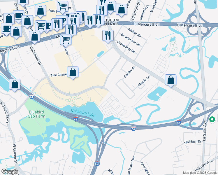 map of restaurants, bars, coffee shops, grocery stores, and more near 700 Freeman Drive in Hampton