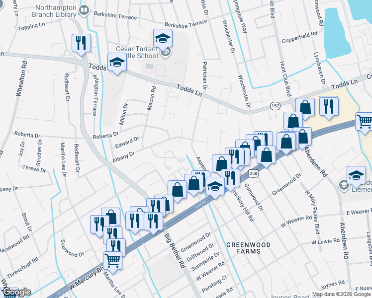 map of restaurants, bars, coffee shops, grocery stores, and more near 2 Ducette Drive in Hampton