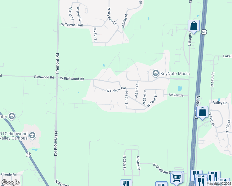 map of restaurants, bars, coffee shops, grocery stores, and more near 2604 West Colton in Ozark