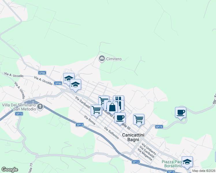 map of restaurants, bars, coffee shops, grocery stores, and more near 4 Via Silvio Pellico in Canicattini Bagni