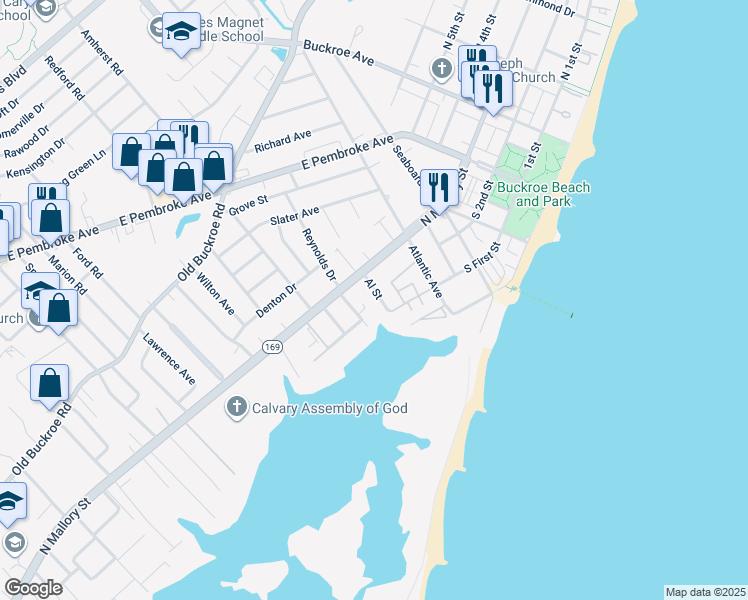 map of restaurants, bars, coffee shops, grocery stores, and more near 10 Al Street in Hampton