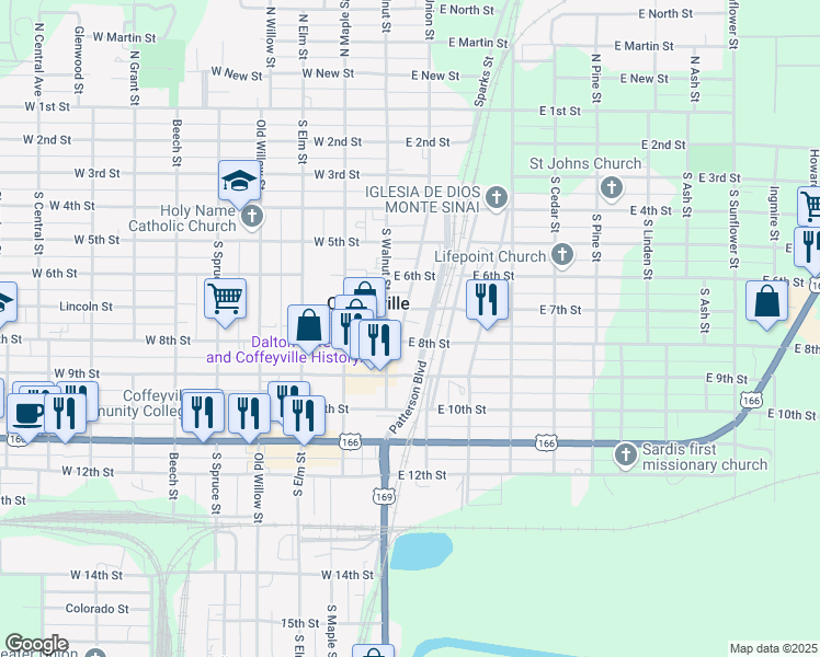 map of restaurants, bars, coffee shops, grocery stores, and more near 713 South Union Street in Coffeyville