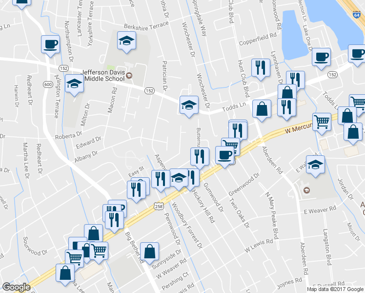 map of restaurants, bars, coffee shops, grocery stores, and more near 2815 Bending Oak Drive in Hampton