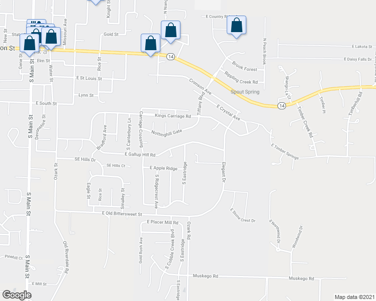 map of restaurants, bars, coffee shops, grocery stores, and more near 604 South Eastridge Avenue in Nixa