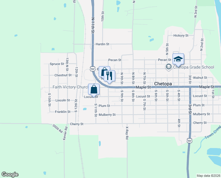 map of restaurants, bars, coffee shops, grocery stores, and more near 918-934 Maple Street in Chetopa