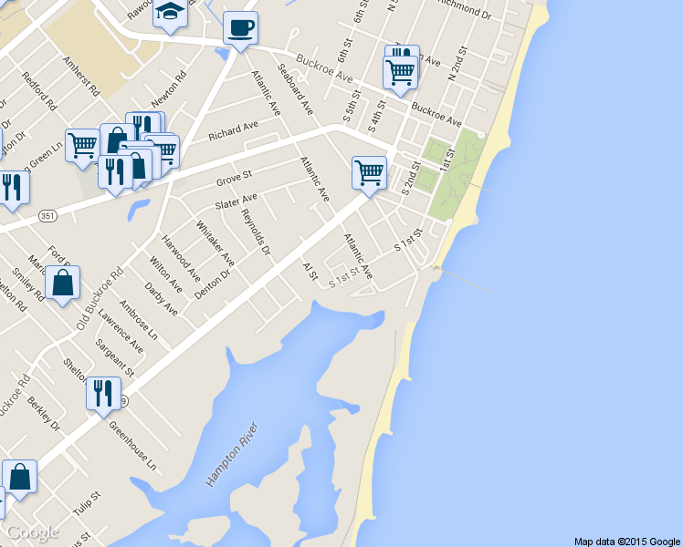 map of restaurants, bars, coffee shops, grocery stores, and more near 191 Atlantic Avenue in Hampton