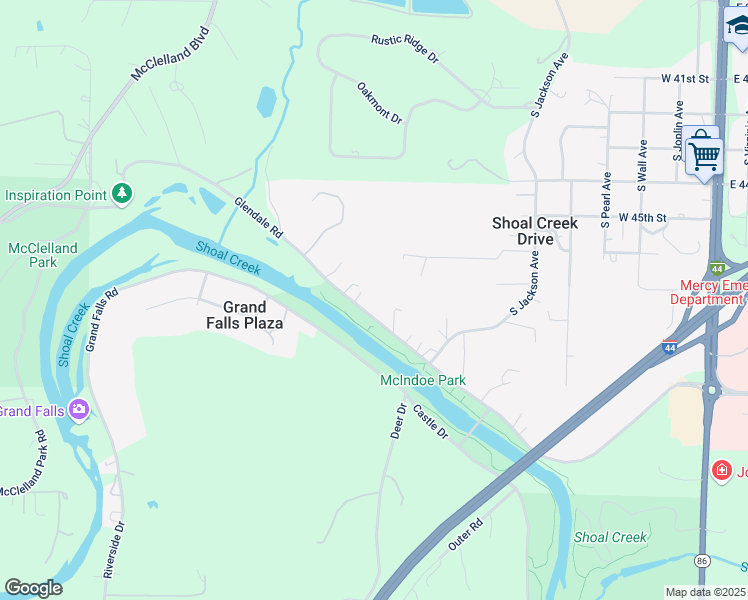map of restaurants, bars, coffee shops, grocery stores, and more near 1087 Glendale Road in Joplin