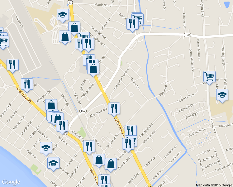 map of restaurants, bars, coffee shops, grocery stores, and more near 615 Hudson Terrace in Newport News