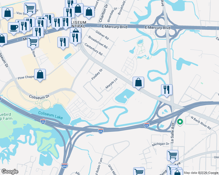 map of restaurants, bars, coffee shops, grocery stores, and more near 2 Ramsey Court in Hampton