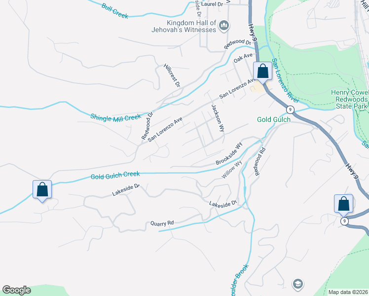 map of restaurants, bars, coffee shops, grocery stores, and more near 582 Manzanita Avenue in Felton