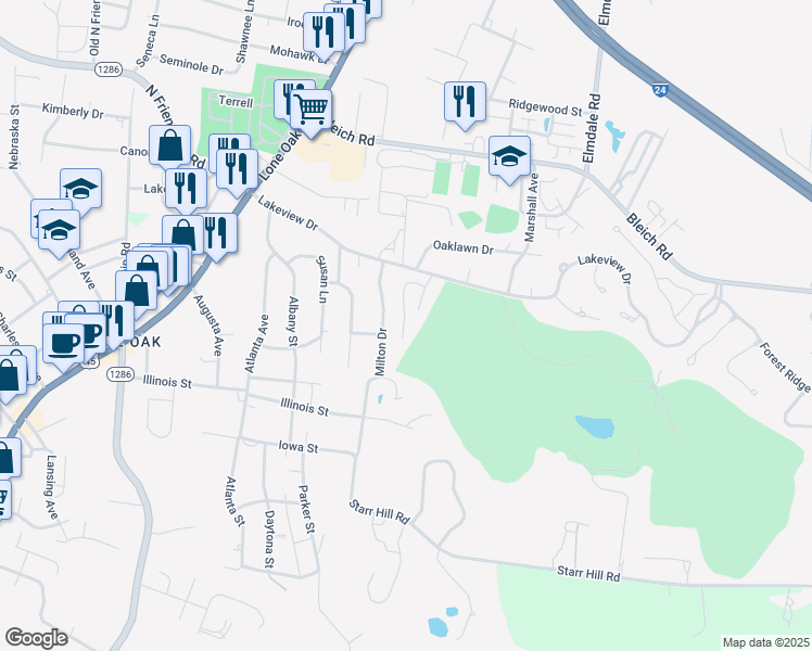 map of restaurants, bars, coffee shops, grocery stores, and more near 28 West Village Drive in Paducah