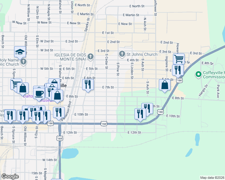 map of restaurants, bars, coffee shops, grocery stores, and more near 500-516 East 8th Street in Coffeyville