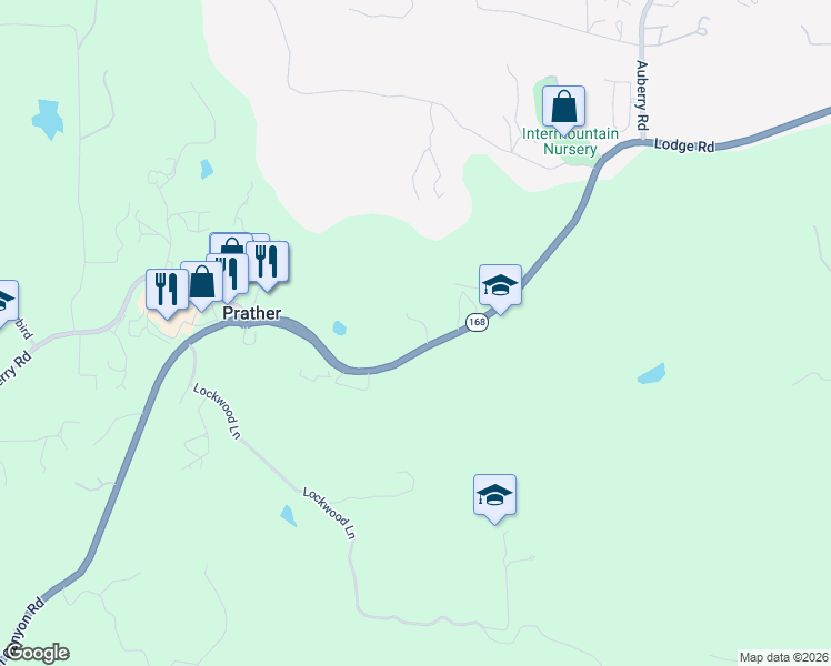 map of restaurants, bars, coffee shops, grocery stores, and more near 29935 Auberry Road in Prather